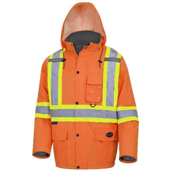 HI-VIZ ORANGE 100% WATERPROOF WINTER QUILTED SAFETY PARKA Thumbnail